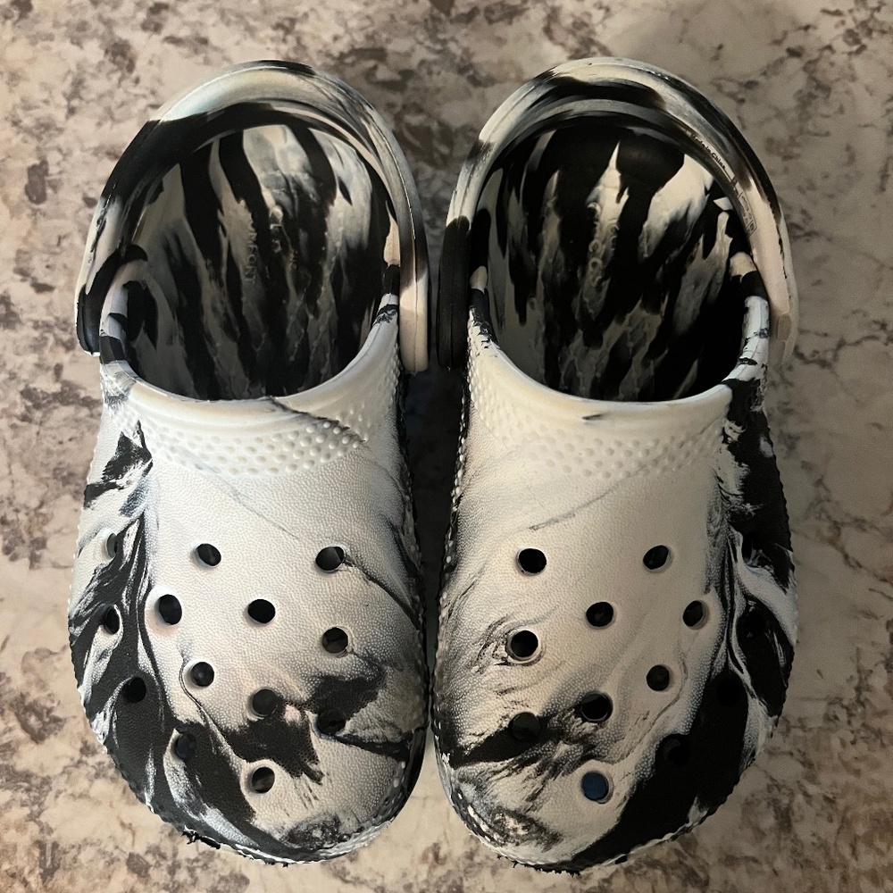 Black and White Tie Dye Crocs